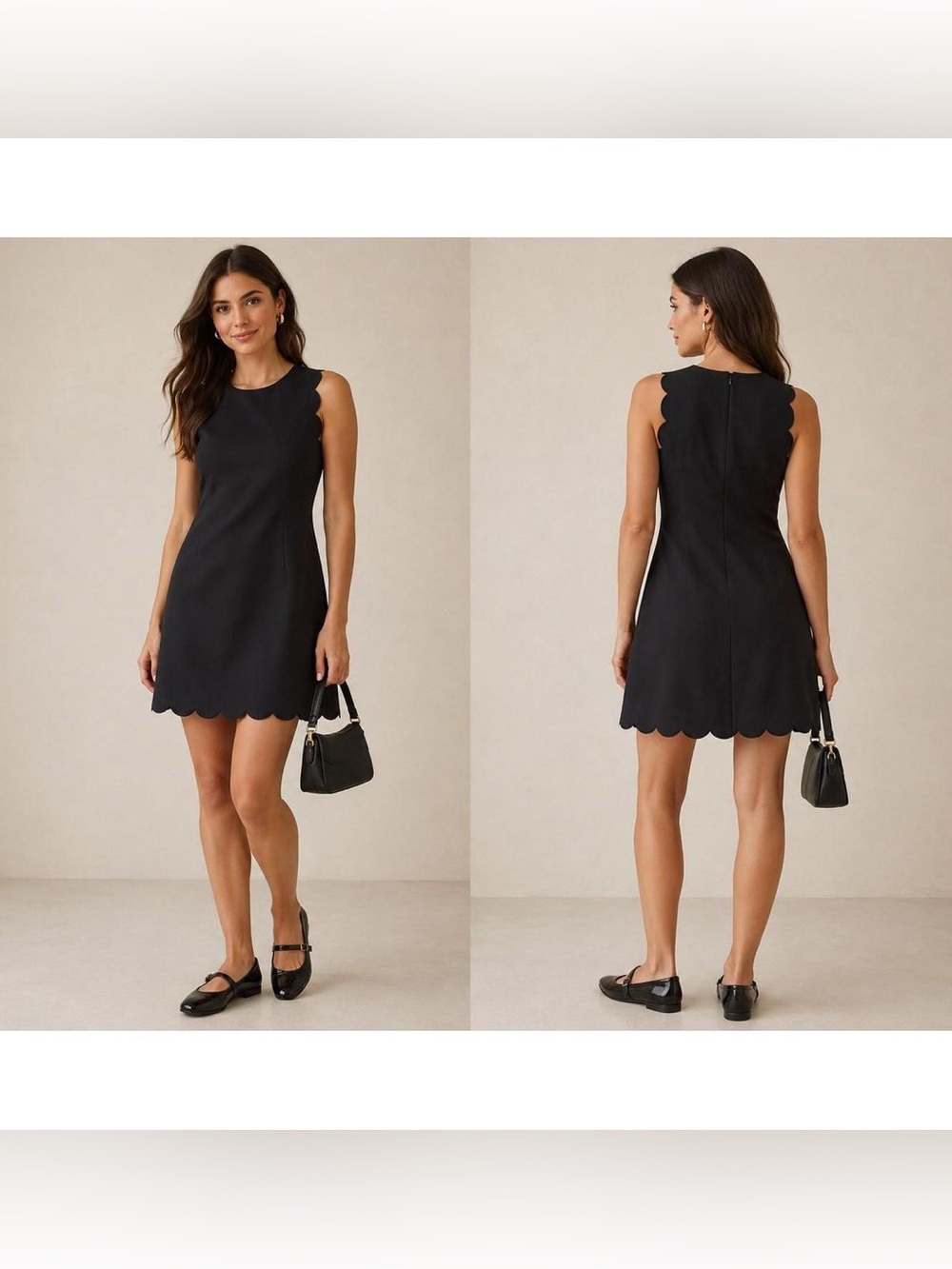 J. Crew Black Scallop-Edge Sleeveless Mini Dress